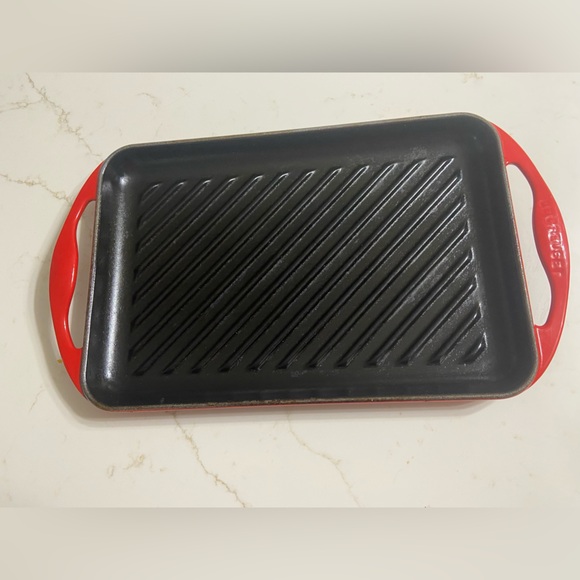 LE CREUSET Red Cast Iron Griddle Pan w/ Side Handles